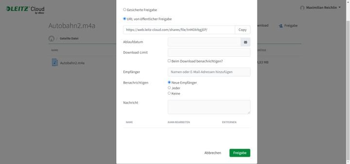 Dateien teilen Sie bei LeitzCloud über öffentliche oder private Freigabelinks