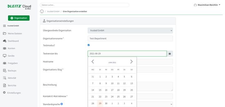 Legen Sie auf Wunsch zusätzliche Organisationen in der LeitzCloud an