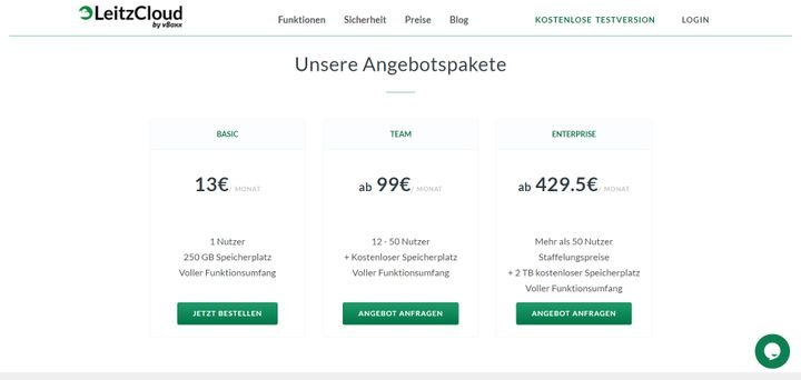 Mit den Tarifen Basic, Team und Enterprise stehen Ihnen auch vorgefertigte Preispakete zur Verfügung