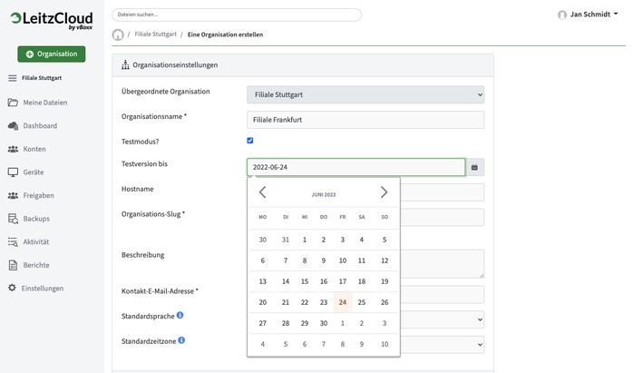 Legen Sie auf Wunsch zusätzliche Organisationen in der LeitzCloud an