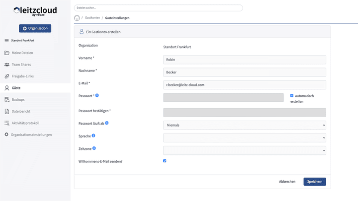 Lege auf Wunsch unbegrenzt viele Gastzugänge in deiner Cloud an