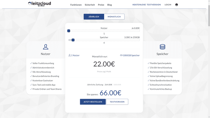 Ein Blick auf den Preiskonfigurator von leitzcloud