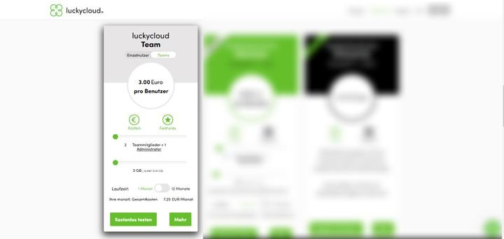 Im Team-Tarif von luckycloud können Sie die nötigen Nutzerlizenzen und Speicherplatz einfach selbst konfigurieren