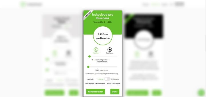 Der Business-Tarif von luckycloud eignet sich für Teams ab 8 und bis zu 1.000 Mitarbeiter