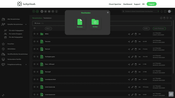 Mit luckycloud lädst du bequem einzelne Dateien oder ganze Ordner hoch