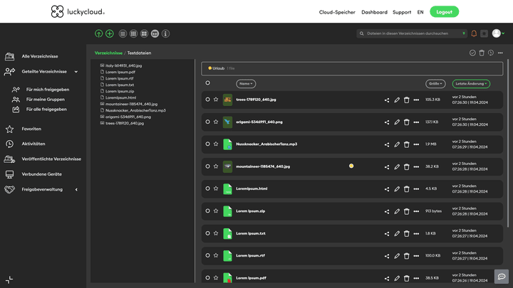 luckycloud bietet dir vier praktische Ansichten für deine Files