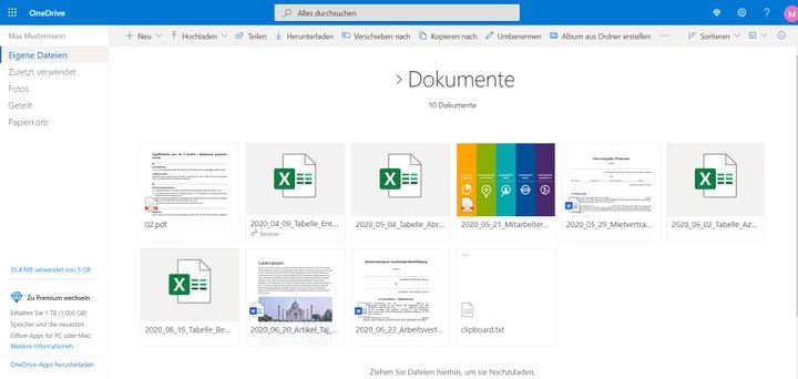 OneDrive bietet 4 verschiedene Ansichten für deinen Speicher, z. B. besonders große Kacheln