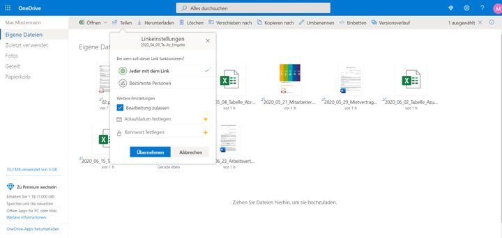 Deine Links kannst du in OneDrive mit Passwörtern oder Ablaufdatum versehen