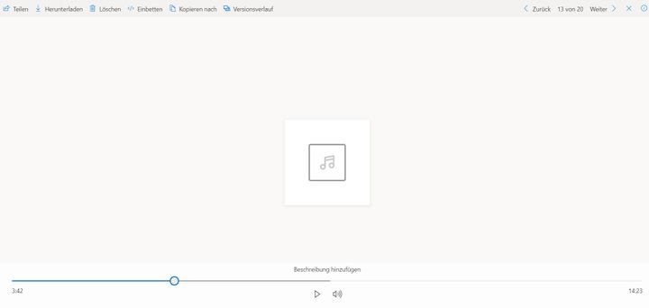 Audio- und Videodateien kannst du direkt in der OneDrive-Oberfläche wiedergeben