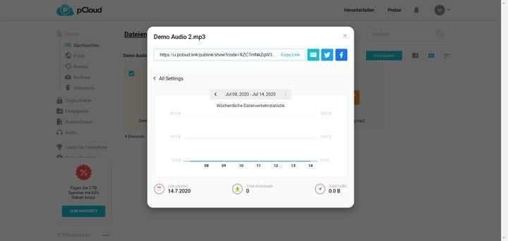 Statistiken helfen Ihnen dabei, den Überblick über Ihre mit pCloud geteilten Links zu behalten