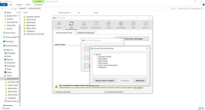 Richten Sie einen Sync-Ordner ein, können Sie Dateien auch offline nutzen und später mit der pCloud synchronisieren
