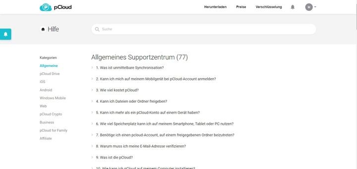 Im Online-Hilfecenter von pCloud finden Sie nützliche Beiträge und Tutorials