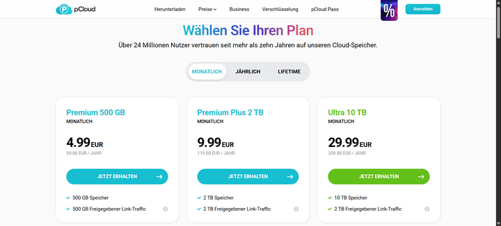 Die Preise von pCloud