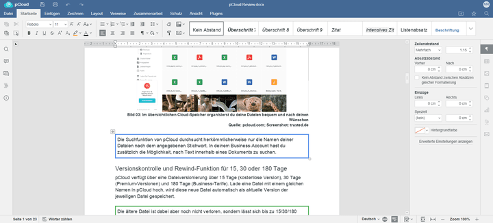 Dateien wie Dokumente lassen sich im integrierten pCloud-Office alleine oder im Team bearbeiten. Dafür bringt pCloud alle nötigen Werkzeuge mit.