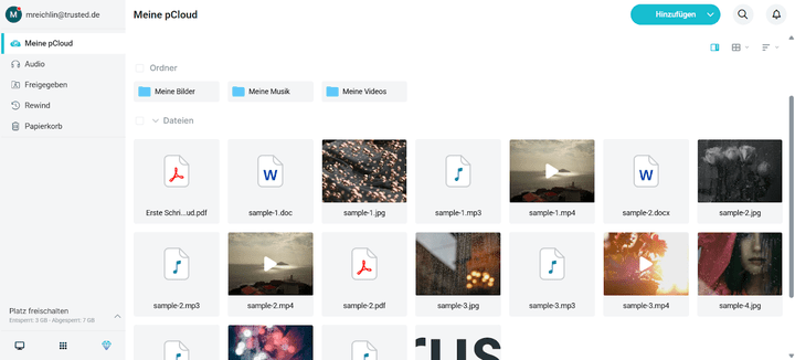 pCloud überzeugt mit einer übersichtlichen, ansprechenden und modernen Oberfläche