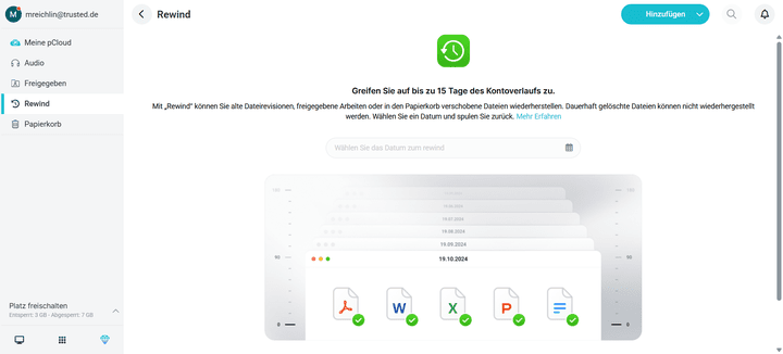 pCloud Rewind ist eine eigene kleine Zeitreise, um den ehemaligen Zustand deiner Cloud wiederherzustellen