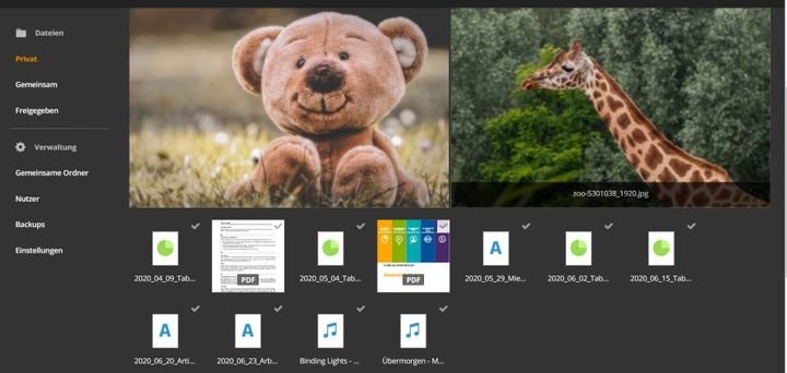 Alle hochgeladenen Dateien landen im zentralen Speicher, den du durch verschiedene Ansichten anpassen kannst