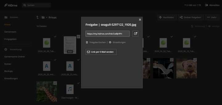 Dateien teilst du mit STRATO HiDrive ganz einfach per Freigabe- bzw. Download-Link