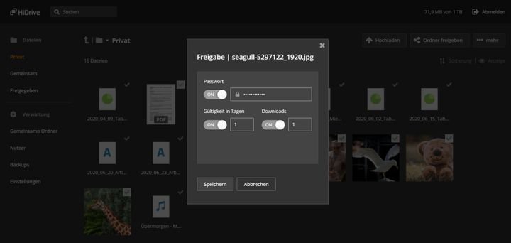 Um deine freigegebenen Dateien zu schützen, kannst du diese mit einem Passwort oder anderen Sicherheitsmechanismen ausstatten