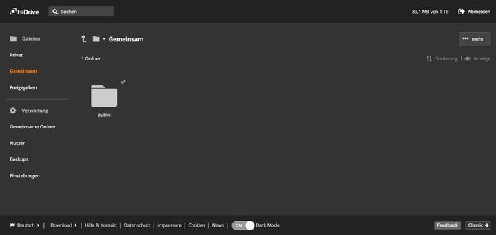 Im Bereich “Gemeinsam” haben in HiDrive alle Nutzer deines Business-Accounts Zugriff