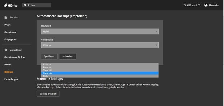 In STRATO HiDrive kannst du flexibel auswählen, wann ein Backup durchgeführt werden soll und wie lange du dieses aufheben möchtest