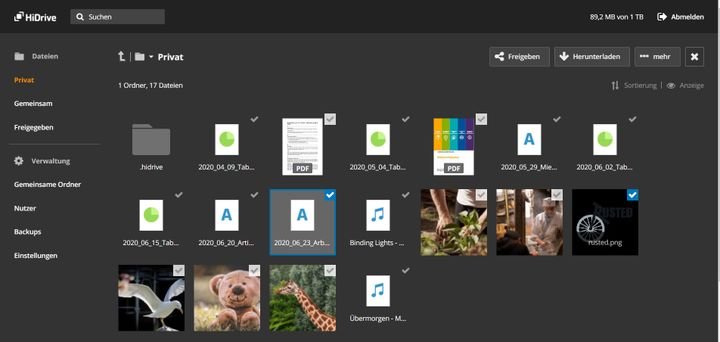 Die HiDrive-Oberfläche glänzt durch Übersicht und einen optionalen Darkmode