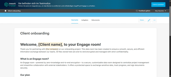 Mit Tresorit Engage richtest du sichere Datenräume für die gemeinsame Arbeit mit Externen ein. Hier landen alle Dateien für ein Projekt oder für bestimmte Mandant:innen.