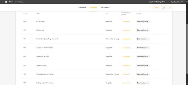 In Engage lassen sich Aufgaben einrichten und zuweisen, um gemeinsam im Team an Projekten zu arbeiten