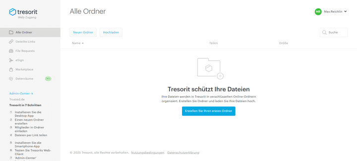 Tresorit versteht sich als digitaler “Tresor” und macht das auch auf seiner Benutzeroberfläche bereits deutlich