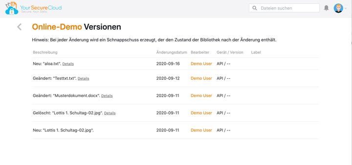 Die Versionskontrolle von SecureCloud ist umfangreich und lässt sich individuell einstellen