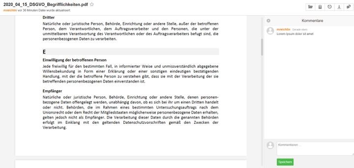 PDF-Dokumente kannst du in SecureCloud als Vorschau einsehen