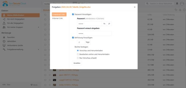 Deine Download-Links kannst du mit einem Passwort und einem Ablaufdatum konfigurieren