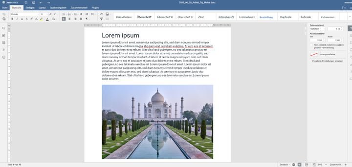 Dank der Anbindung an OnlyOffice kannst du Textdokumente, Tabellen und Präsentationen in SecureCloud bearbeiten