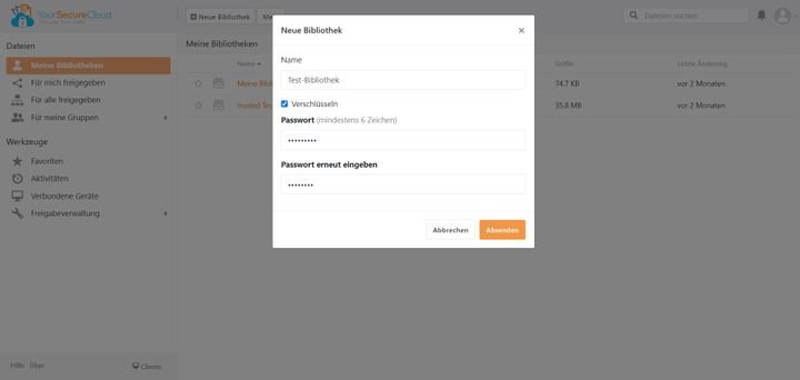 Einzelne Bibliotheken kannst du für zusätzlichen Schutz mit optionalen Passwörtern ausstatten