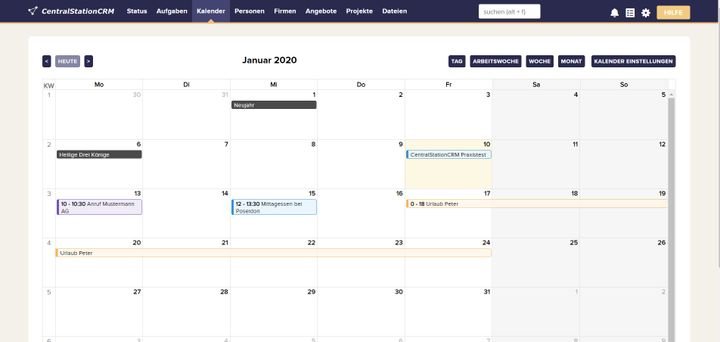 Durch den zentralen Terminkalender von CentralStationCRM planen Sie wichtige Aufgaben und behalten die Termine Ihrer Mitarbeiter im Blick