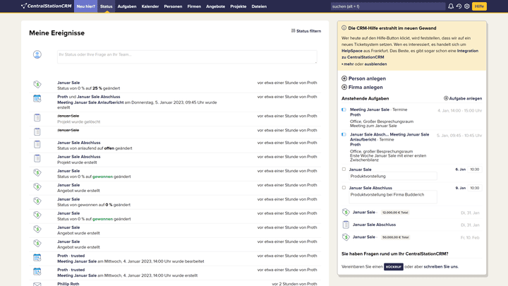 Alle User:innen sehen ihre aktuellen und vergangenen Ereignisse im Reiter “Status”