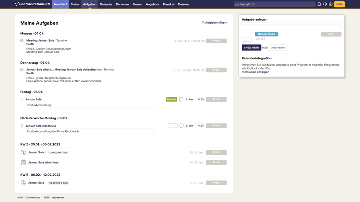 Alle anstehenden Aufgaben sind übersichtlich in einer eigenen Auflistung einsehbar