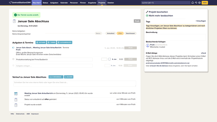 Mehrere Angebote können Sie einfach und sinnvoll zu Projekten bündeln und behalten so den Überblick