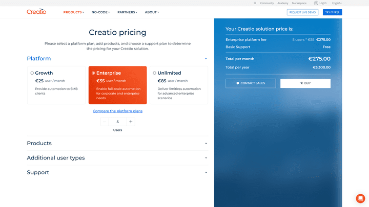 Creatio ist in drei unterschiedlichen Produktversionen erhältlich