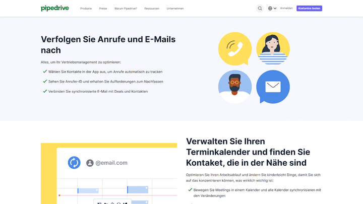 Pipedrive bietet alle wichtigen Tools für Vertriebsteams: Kontakte, Kommunikation und Pipeline-Verwaltung