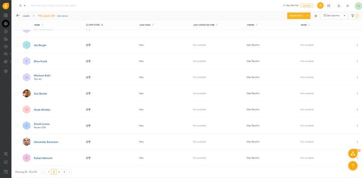 Ein Blick in die übersichtliche Lead-Datenbank von Freshsales