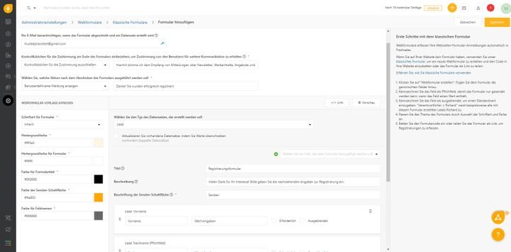 Im Formular-Editor erstellen Sie einfache Webforms für die Online-Leadgenerierung