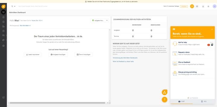 Direkt aus Freshsales heraus haben Sie Zugriff auf den Live-Chat, der 24/5 für Sie zur Verfügung steht