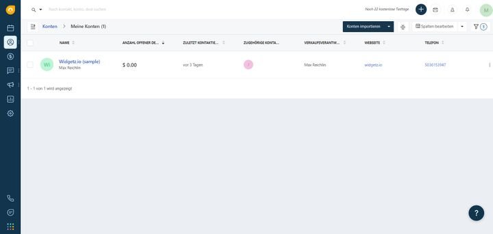 Neben der Kontaktdatenbank steht Ihnen auch eine Datenbank für Unternehmenskontakte (Accounts) zur Verfügung