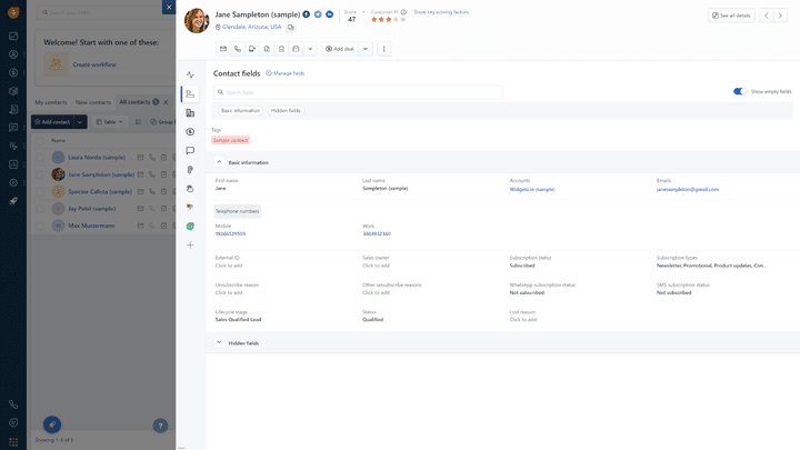 Kontaktdetails finden Sie immer in einem eigenen Fenster für weitere Informationen