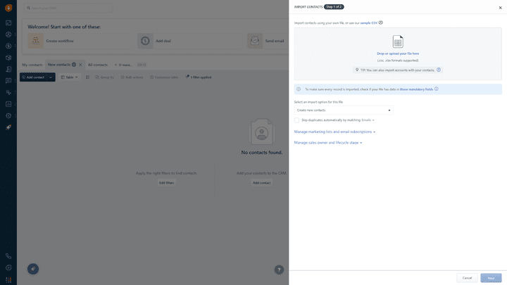 Kontakte können Sie aus bestehenden Tabellen oder anderen CRM-Anwendungen einfach importieren