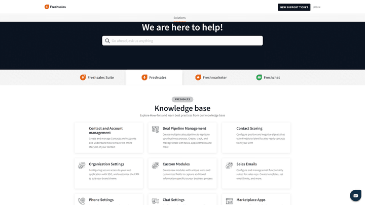 Bei Fragen finden Sie bereits viele Antworten in der Wissensdatenbank von Freshsales