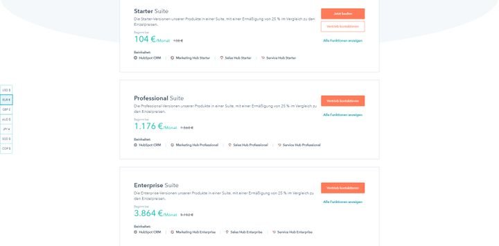 Auf Wunsch stellt HubSpot Ihnen ein Komplettpaket aus allen drei Hubs zu einem vergünstigten Preis zusammen