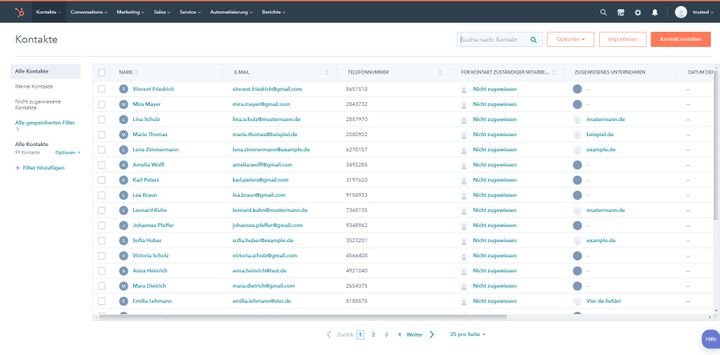 Ob Kunden oder Leads - bei HubSpot landen alle Kontakte in der übersichtlichen Kontaktdatenbank