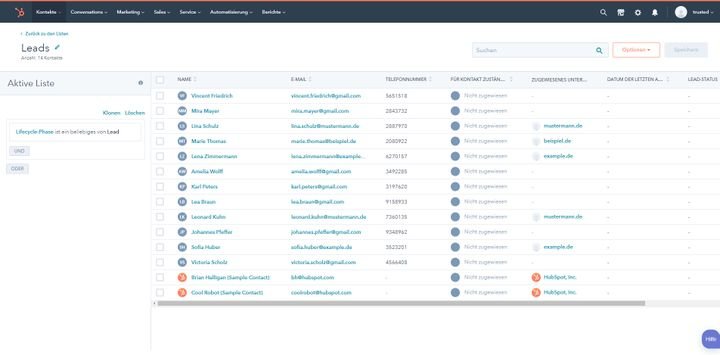 Mithilfe des Listen-Features erstellen Sie übersichtliche Kontaktlisten mit Key Accounts, Leads und mehr